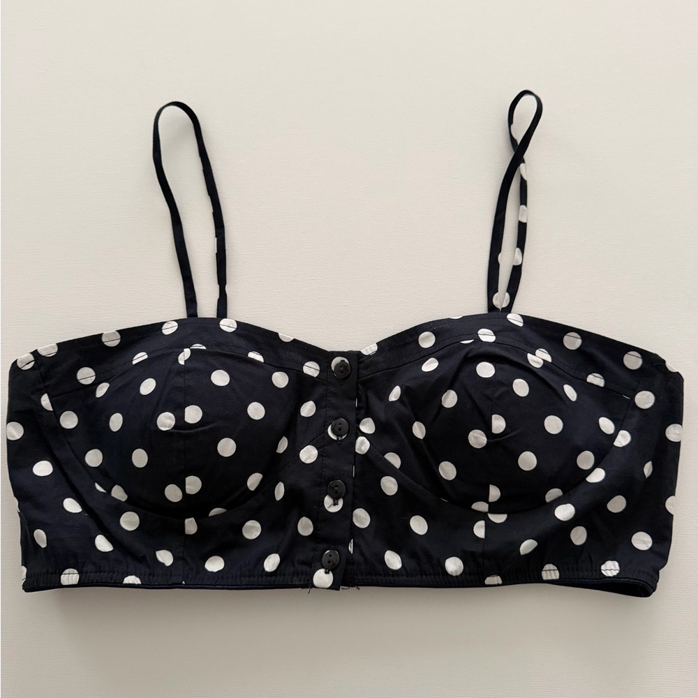 Navy and White Polka Dot Cropped Bustier Top